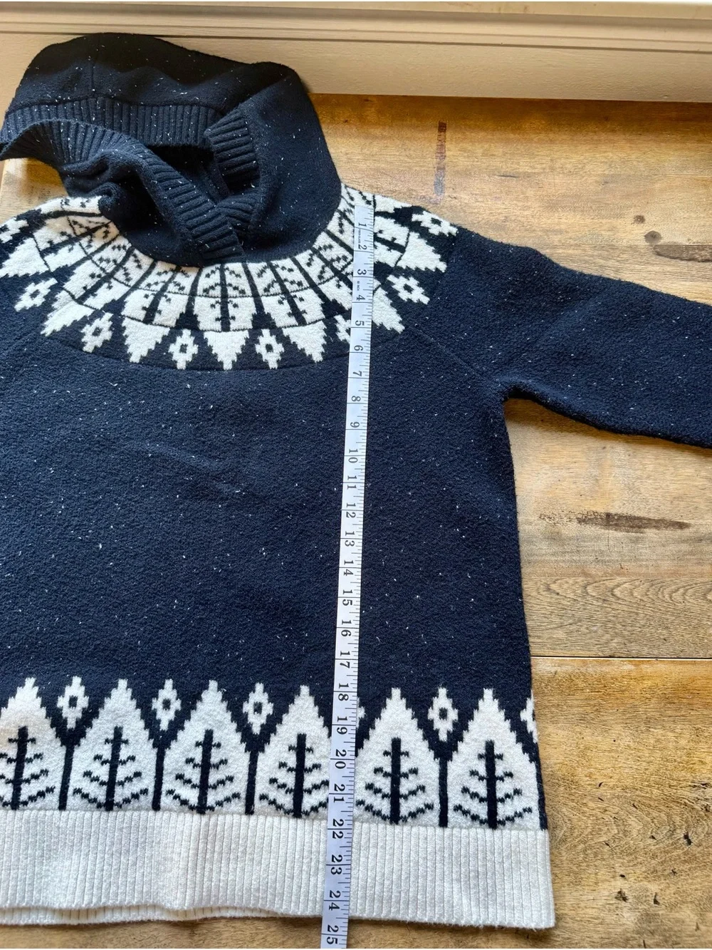 LOFT Navy and White Fair Isle Hooded Sweater
